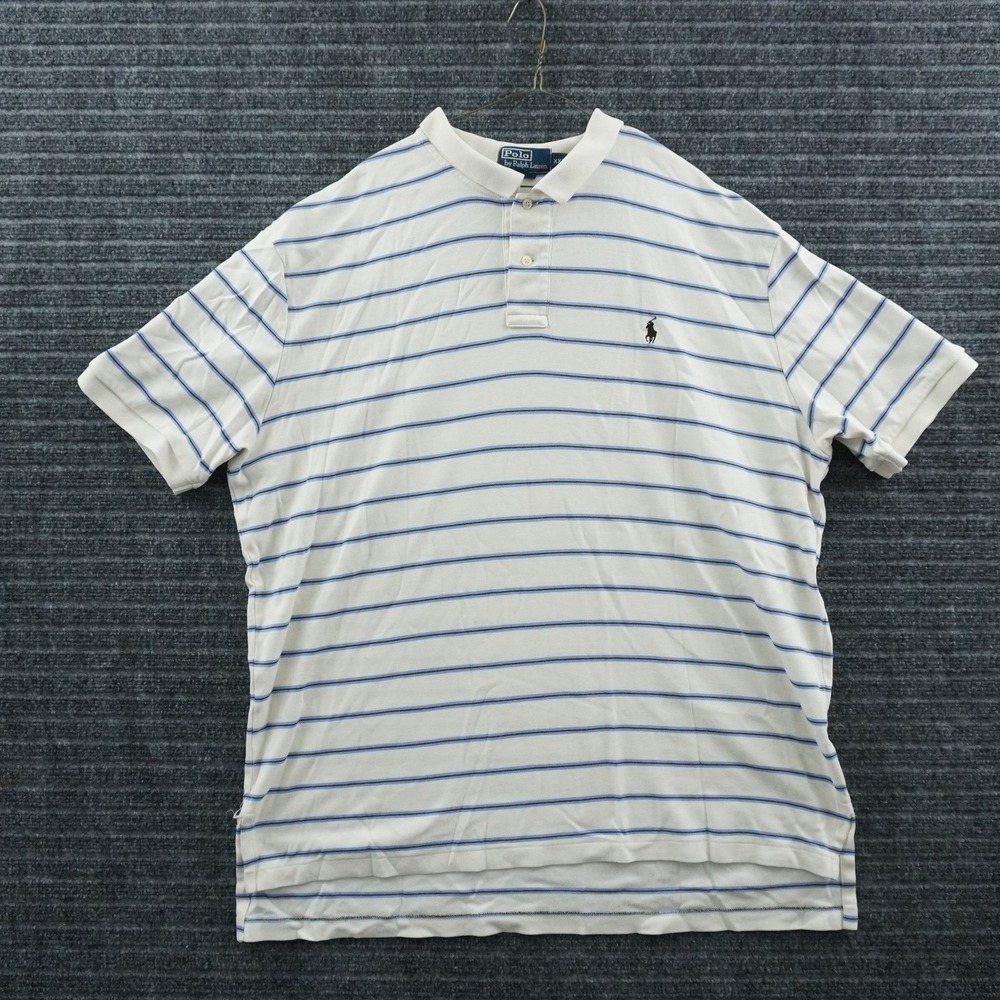 Polo Ralph Lauren Polo Shirt Mens XXL White Blue Striped‎ Short Sleeve Cotton